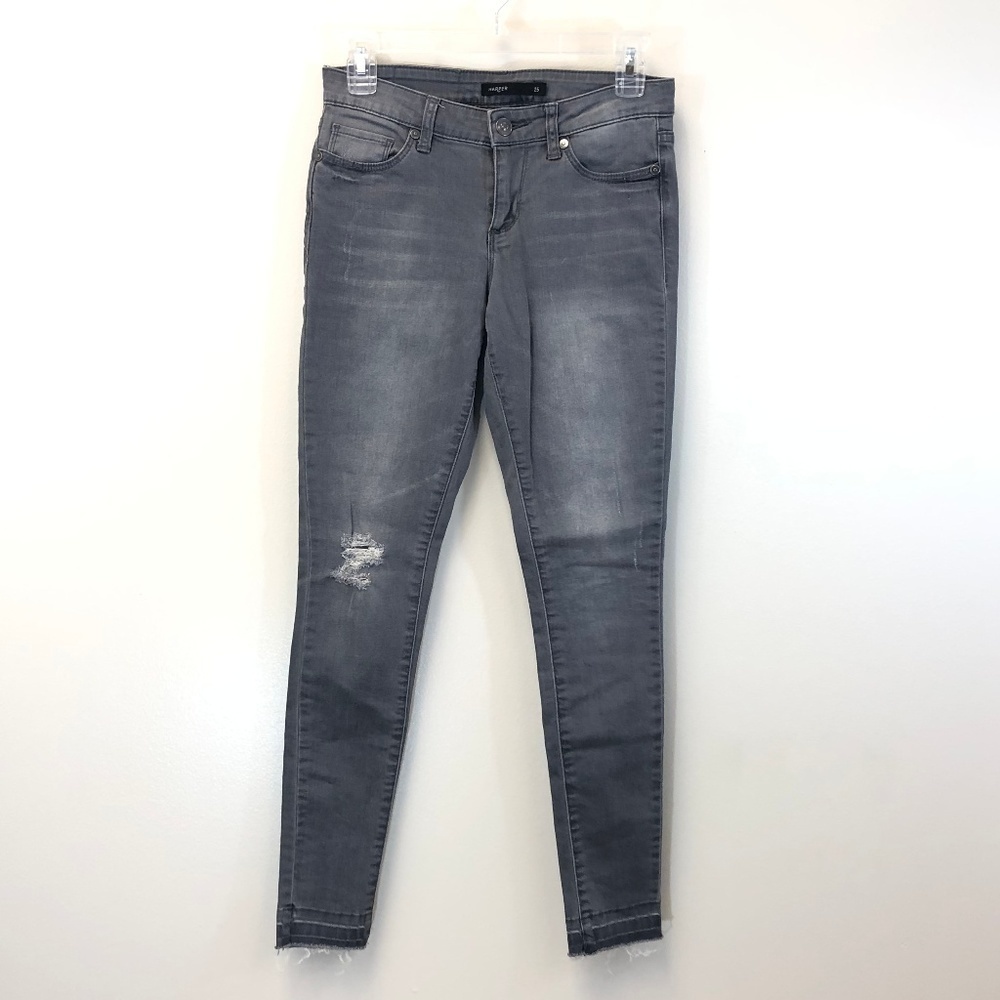 Harper Gray Distressed Released Hem Skinny Jean